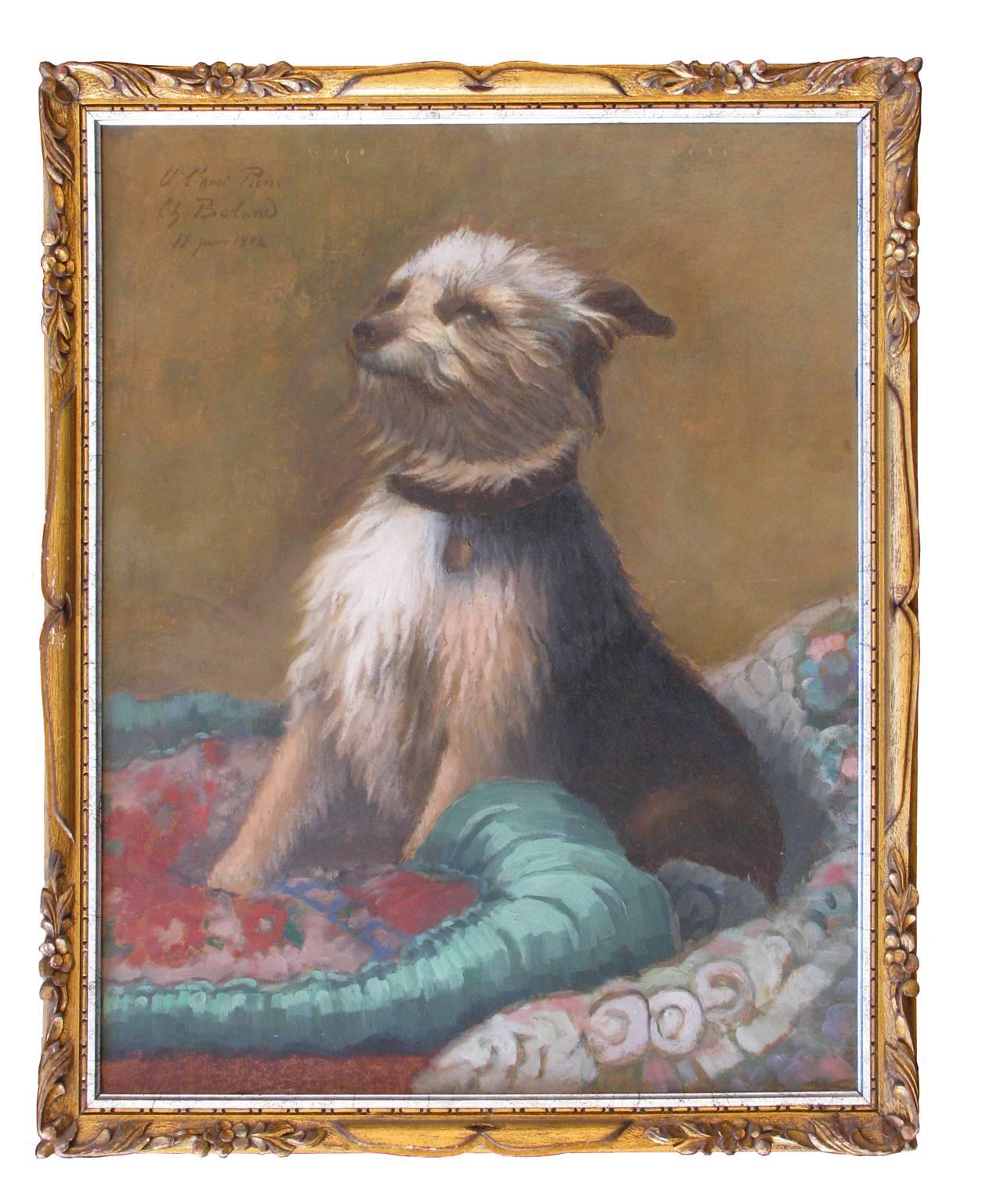 Three Oil Paintings of Three Dogs by Three Different Painters, circa 1910 For Sale 1