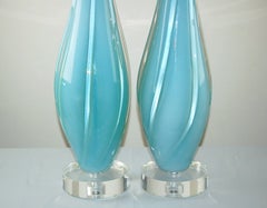 Vintage Murano Lamps in Magical Sky Blue Opaline