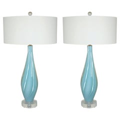 Vintage Murano Lamps in Magical Sky Blue Opaline
