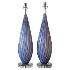Pair of Vintage Murano Lamps in Lavender Opaline