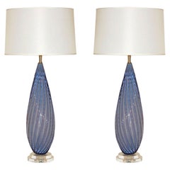 Pair of Vintage Murano Lamps in Lavender Opaline