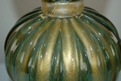 Murano Glass Three-Footed Table Lamps in Green/Gold, A Pair