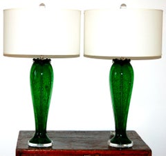 Vintage Murano Glass Table Lamps in Kelly Green