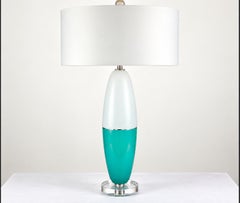Vintage Murano Glass Table Lamps Aqua/Teal and White
