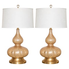 Pair of Sexy Vintage Murano Champagne Gold Lamps with Craquelure