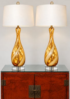 Vintage Murano Glass Table Lamps of Butterscotch - A Pair