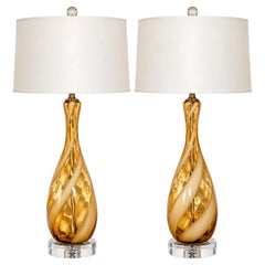 Vintage Murano Glass Table Lamps of Butterscotch - A Pair