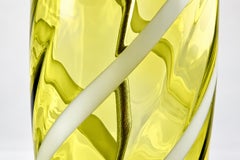 Chartreuse Vintage Murano Lamps with White Ribboned Swirls - A Pair