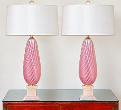 Pink Lemonade Opaline Vintage Murano Lamps - A Pair