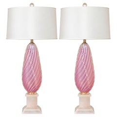 Pink Lemonade Opaline Vintage Murano Lamps - A Pair