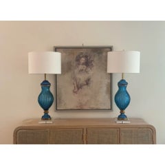 Marbro Vintage-Tischlampen aus Muranoglas – Blau – ein Paar
