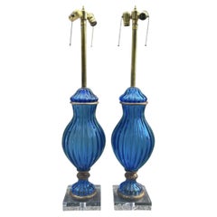 Marbro Vintage-Tischlampen aus Muranoglas – Blau – ein Paar
