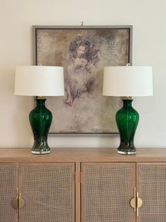 Emerald Green Vintage Murano lamps with Iridescent Glass Swirl effect