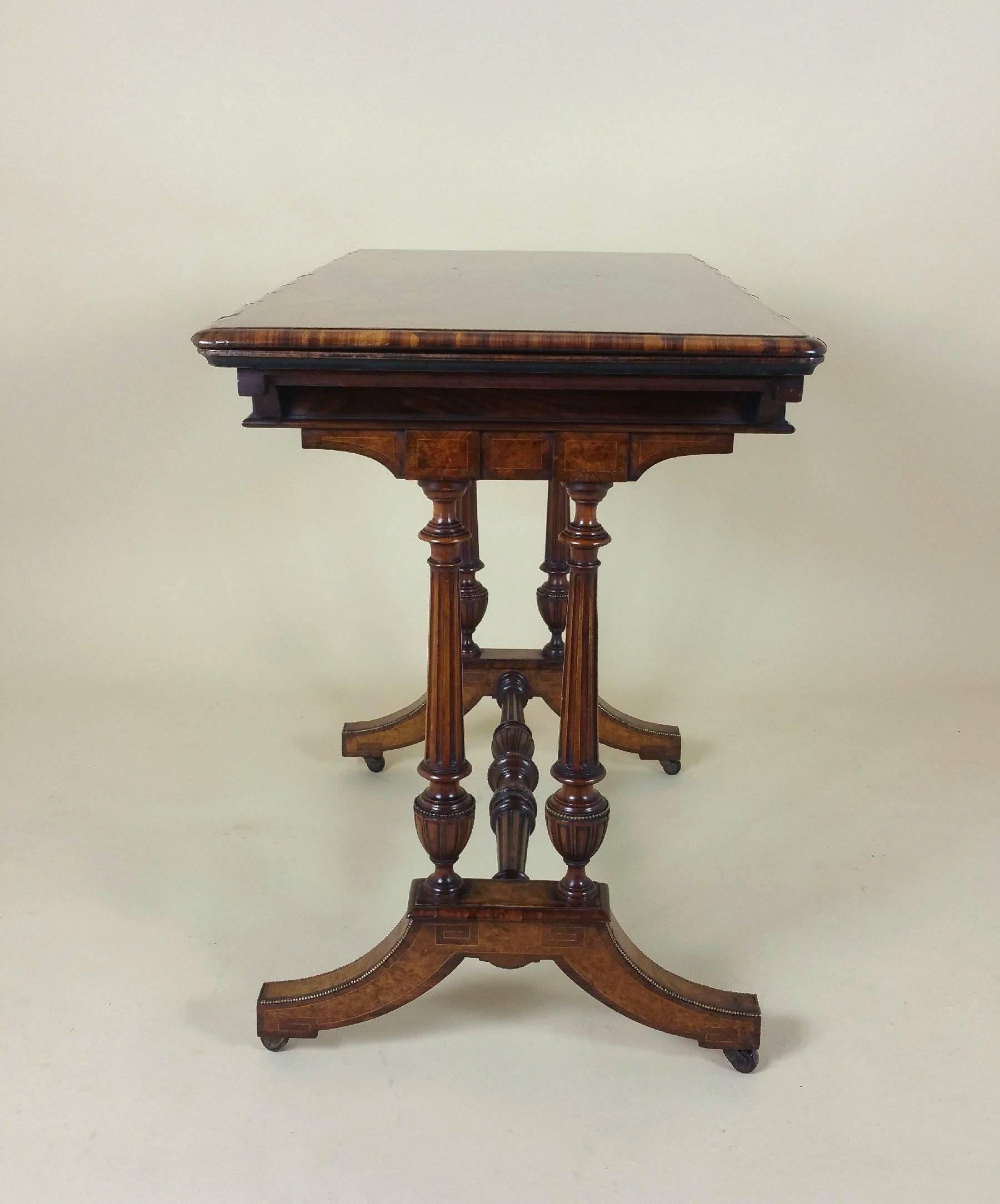 19th C. Figured Walnut Fold Over Card Table by Lamb of Manchester 4