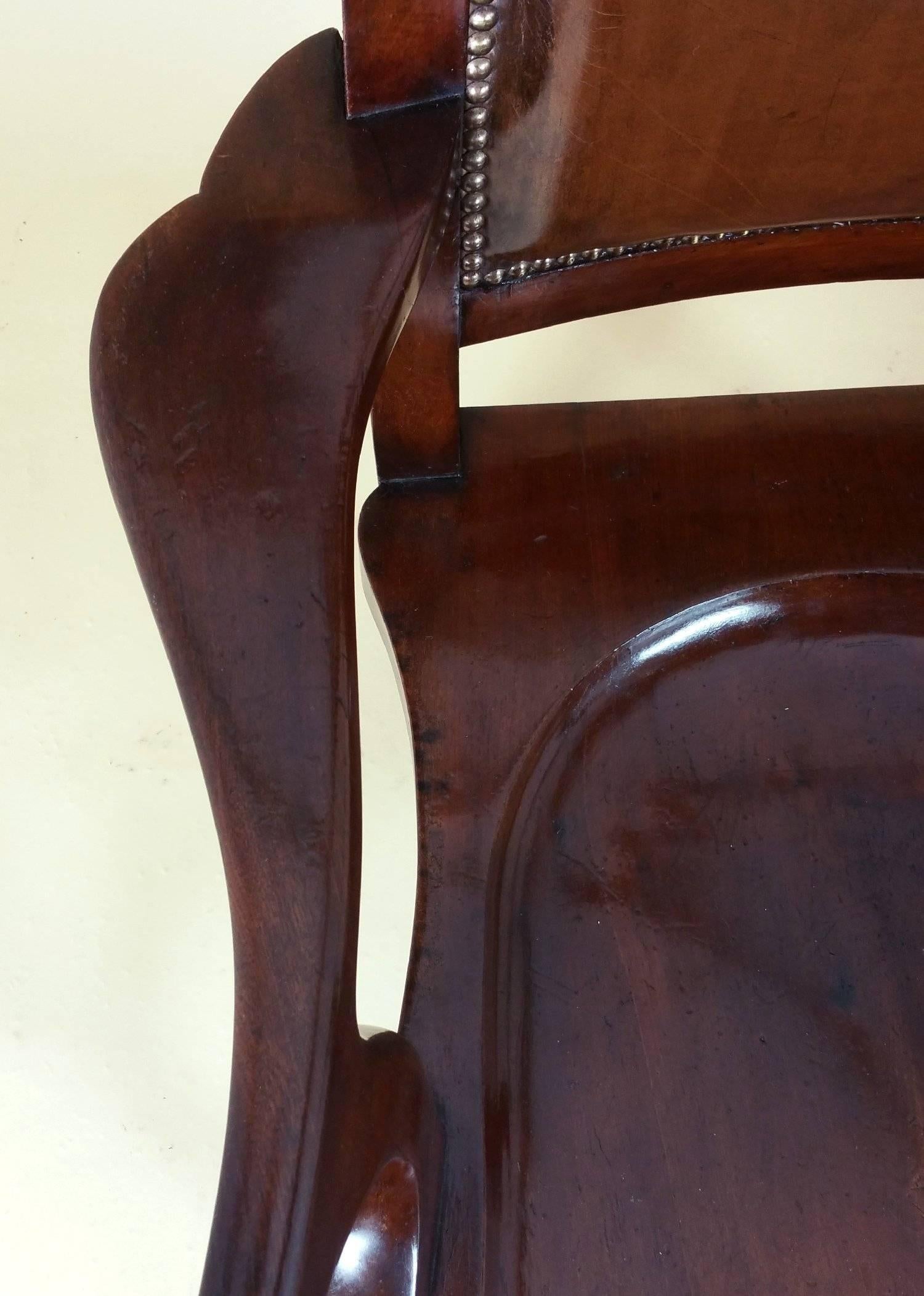 Victorian Mahogany Solid Seat Desk Chair with Leather Back In Good Condition In London, west Sussex