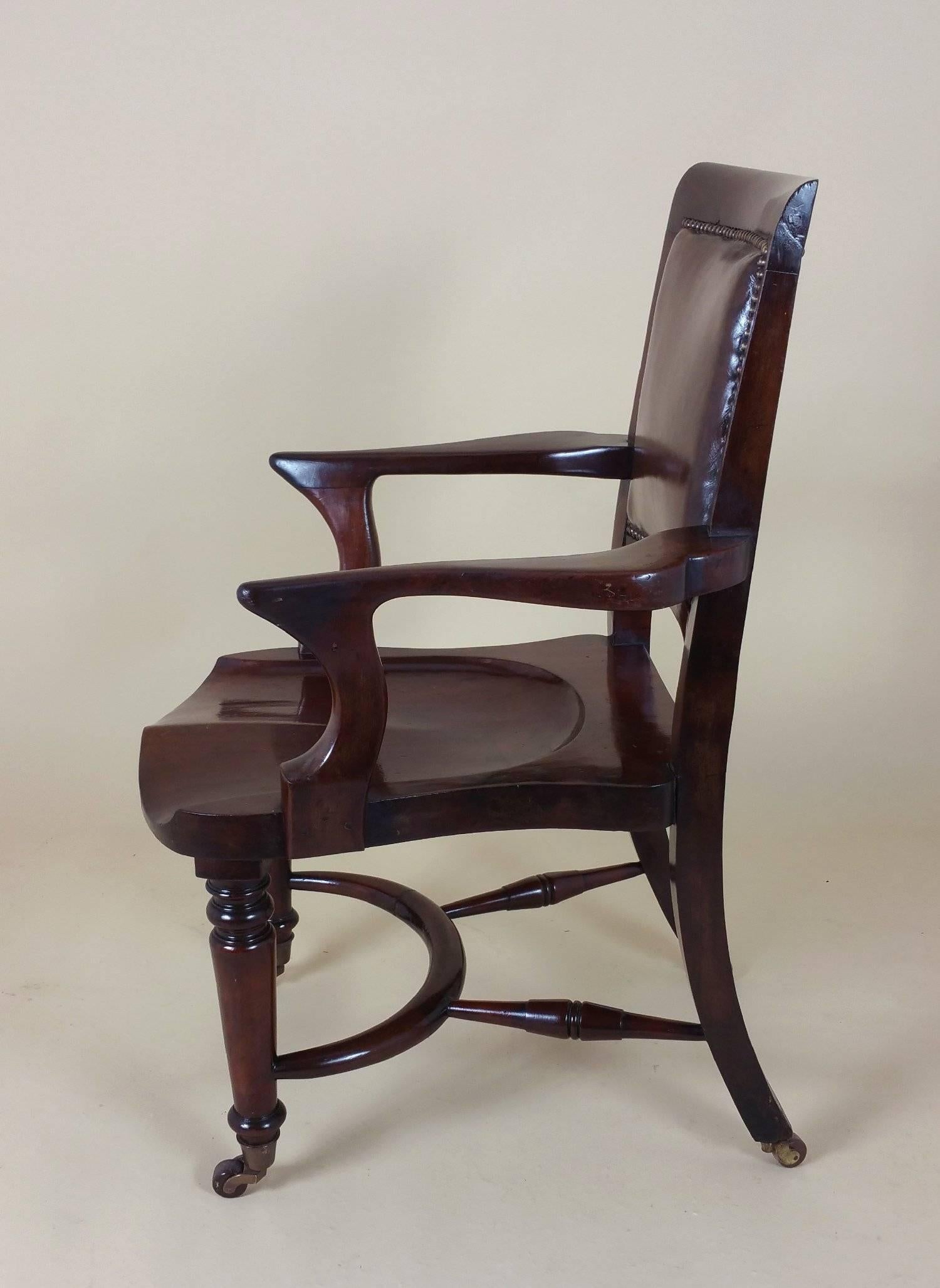 19th Century Victorian Mahogany Solid Seat Desk Chair with Leather Back