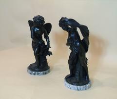 Cherub and Maiden Pair of French Bronze Figures