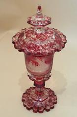 19th Century Bohemian Ruby Overlaid Glass Vase and Cover