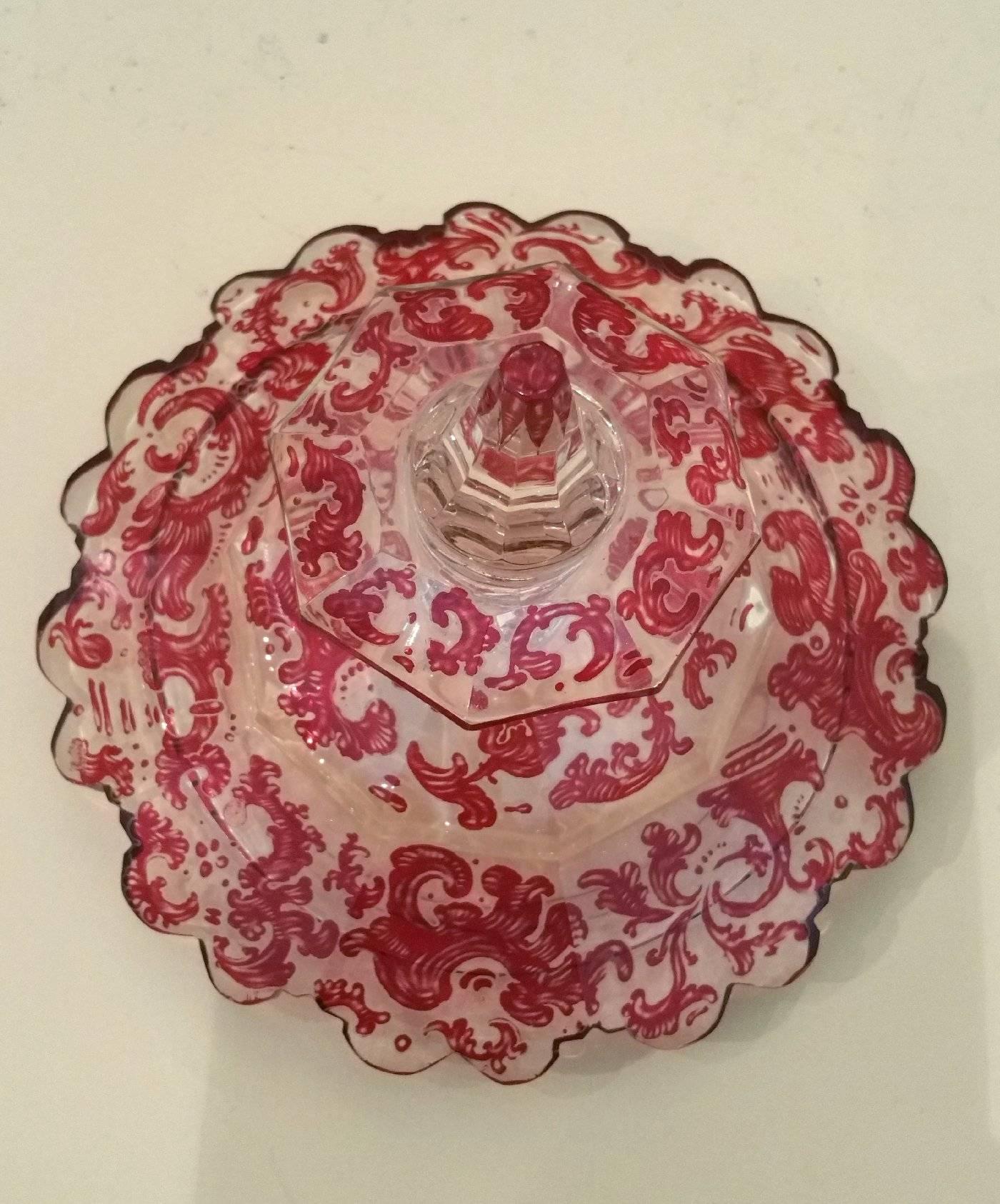 19th Century Bohemian Ruby Overlaid Glass Vase and Cover  3