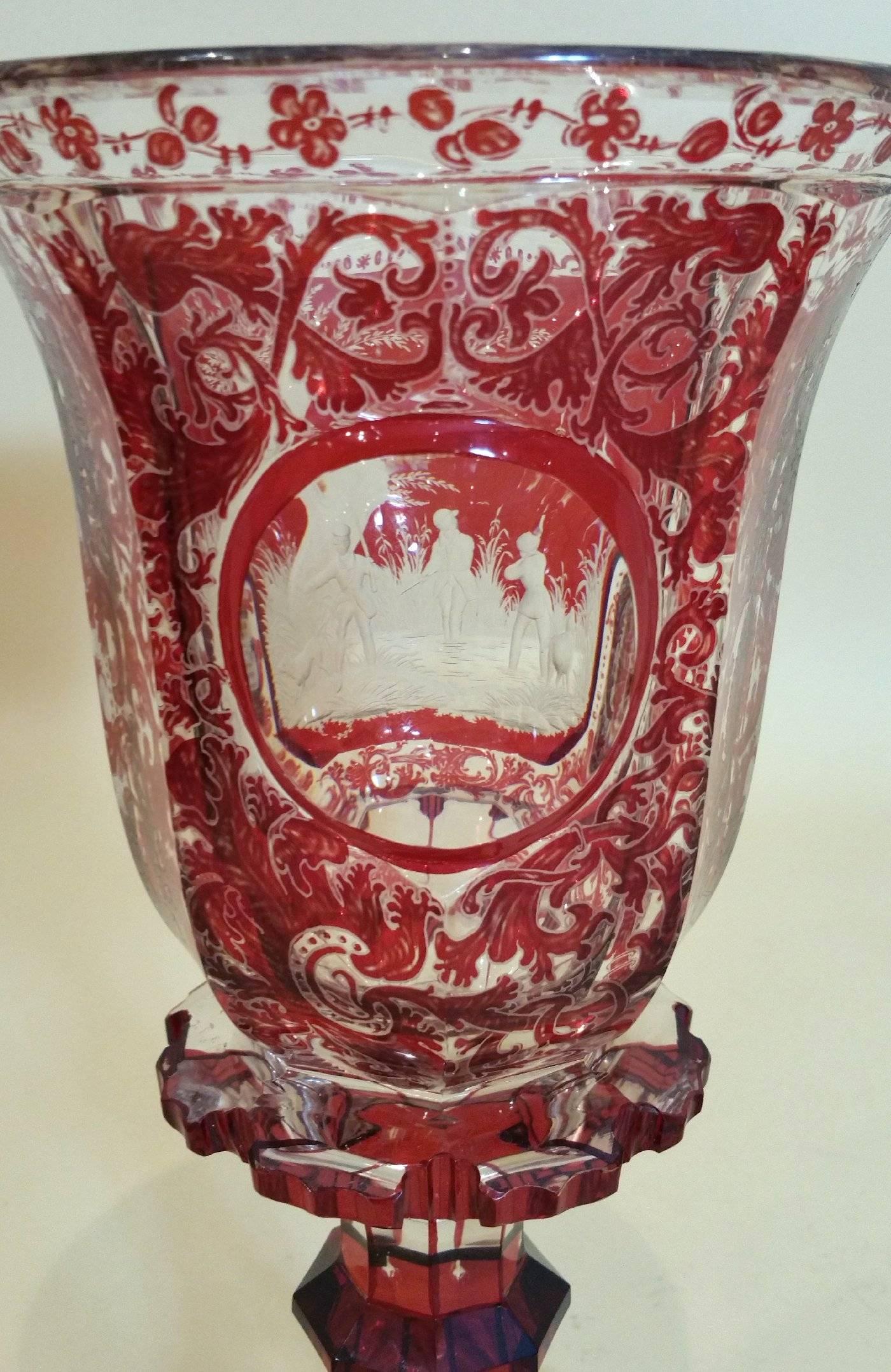 19th Century Bohemian Ruby Overlaid Glass Vase and Cover  4