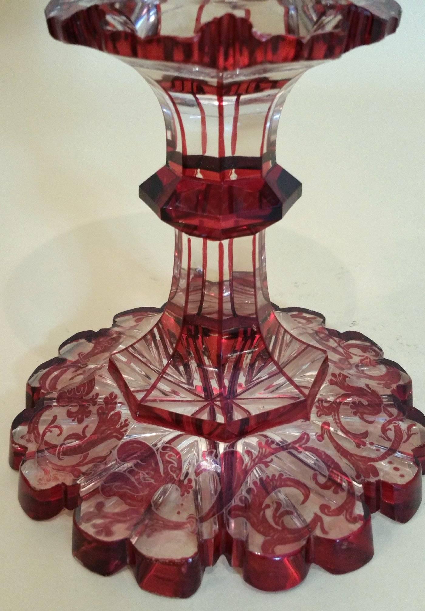 19th Century Bohemian Ruby Overlaid Glass Vase and Cover  5