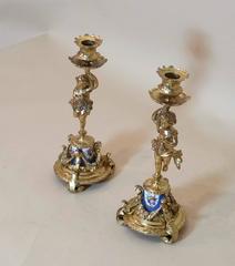 Pair of 19th Century French Ormolu and Porcelain Mounted Candlesticks