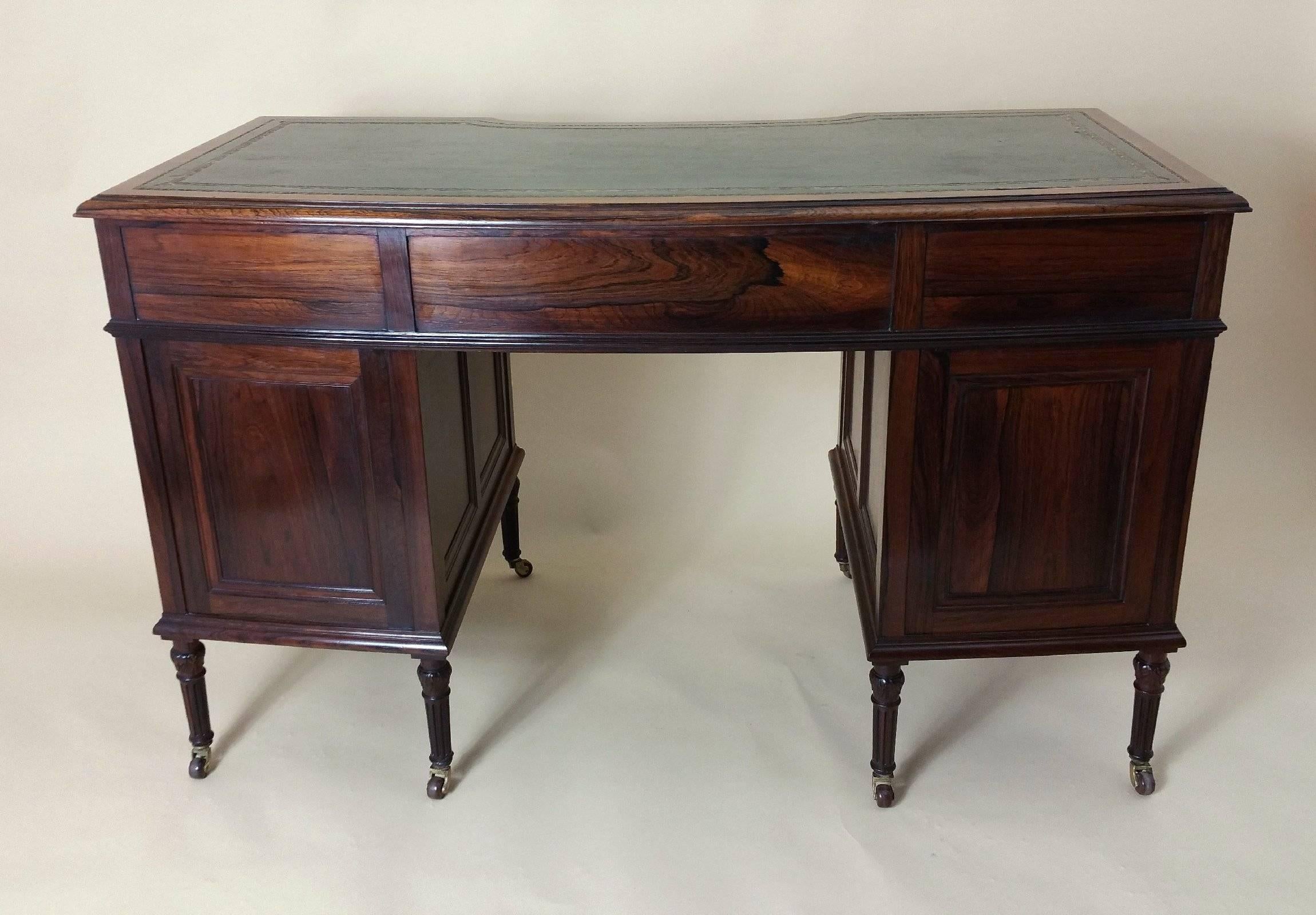 Victorian Marquetry Inlaid Rosewood Shaped Front Kneehole Desk 4