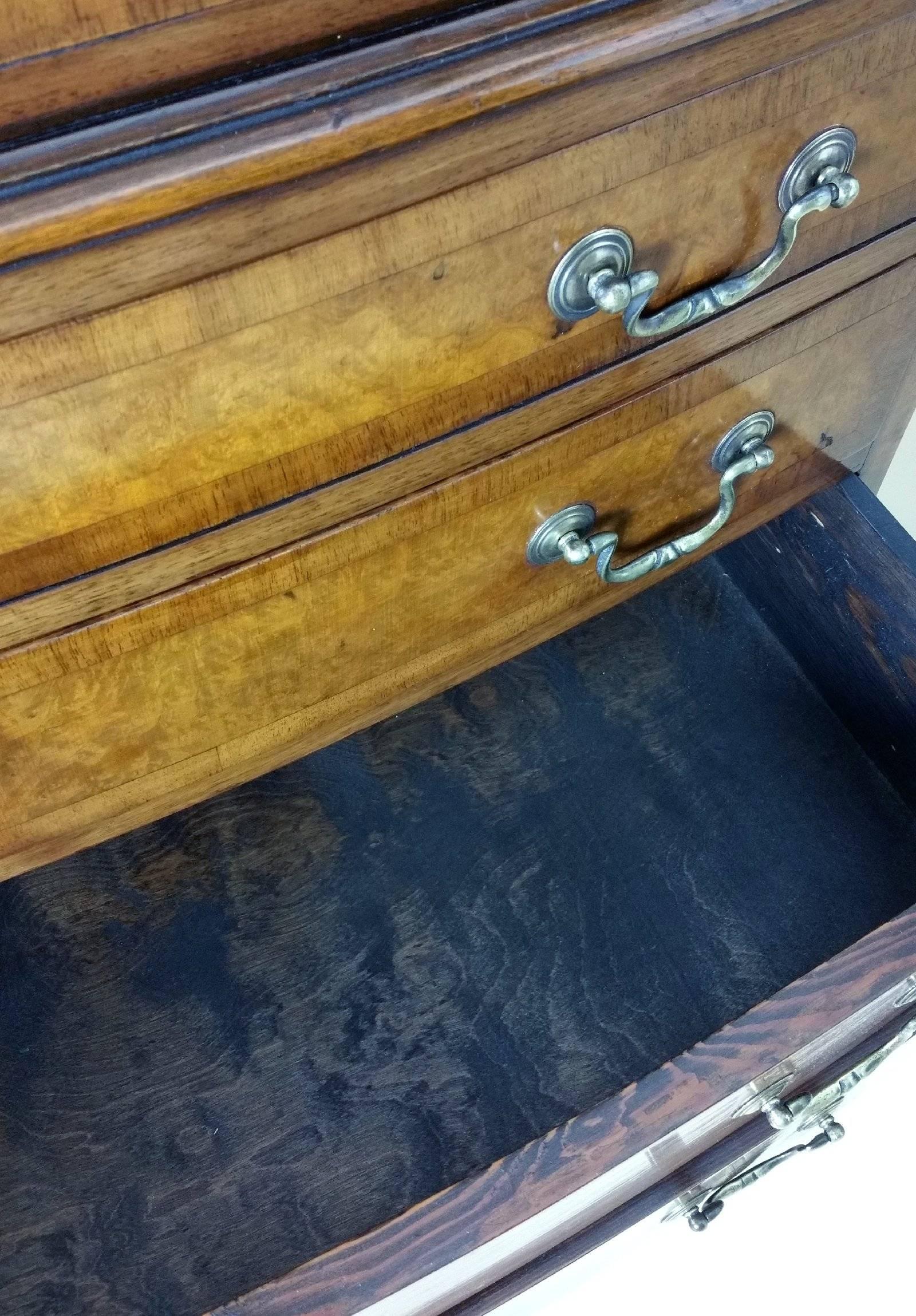 20th Century Edwardian Figured Walnut Bow Fronted Tallboy