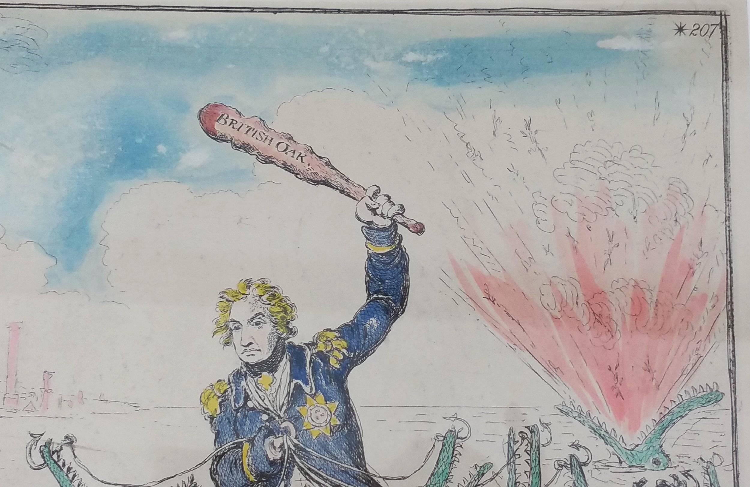 18th Century Hand-Colored Print of Admiral Nelson and the Battle of the Nile 1