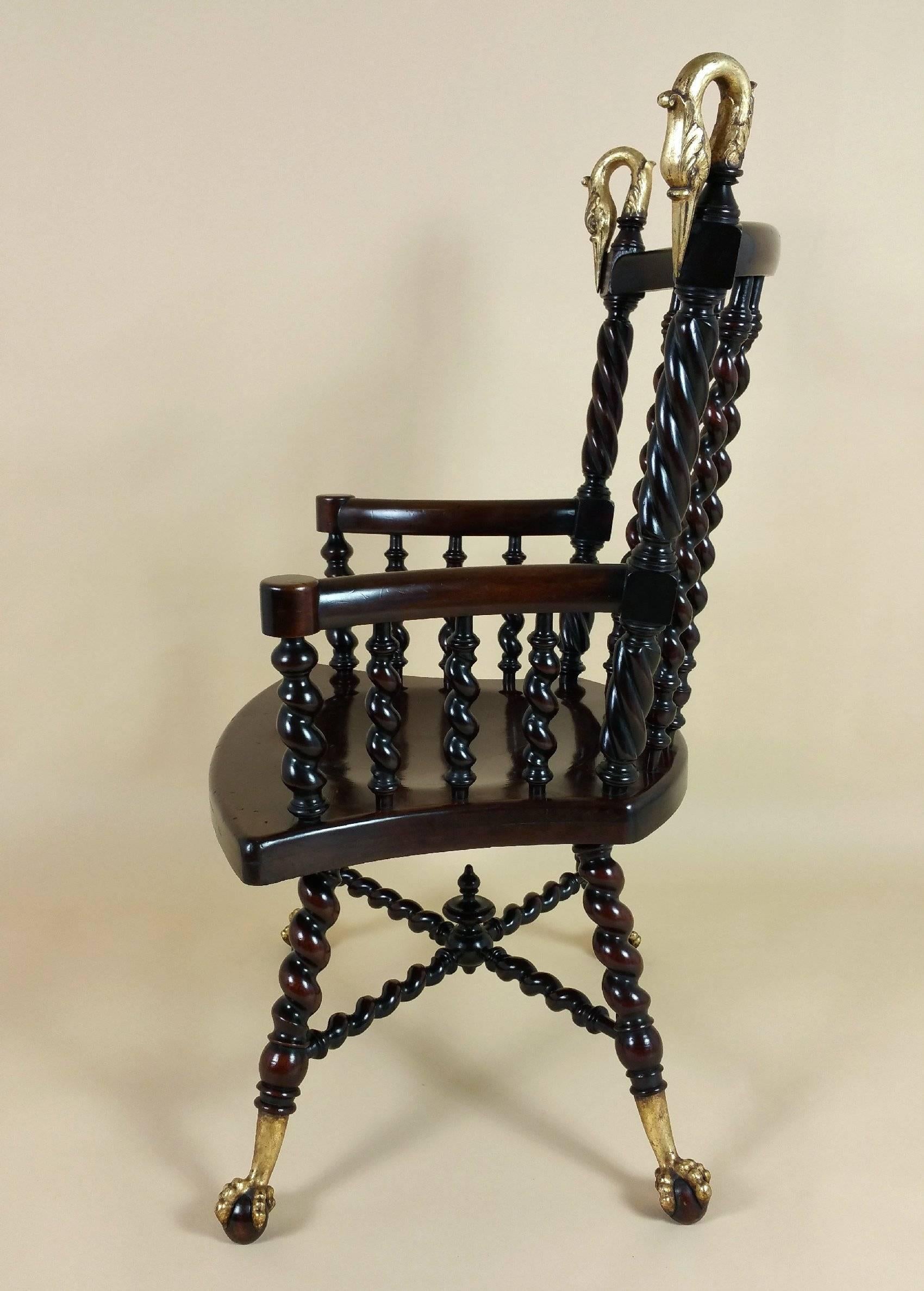19th Century American Mahogany Armchair with Barley Twist Supports 5