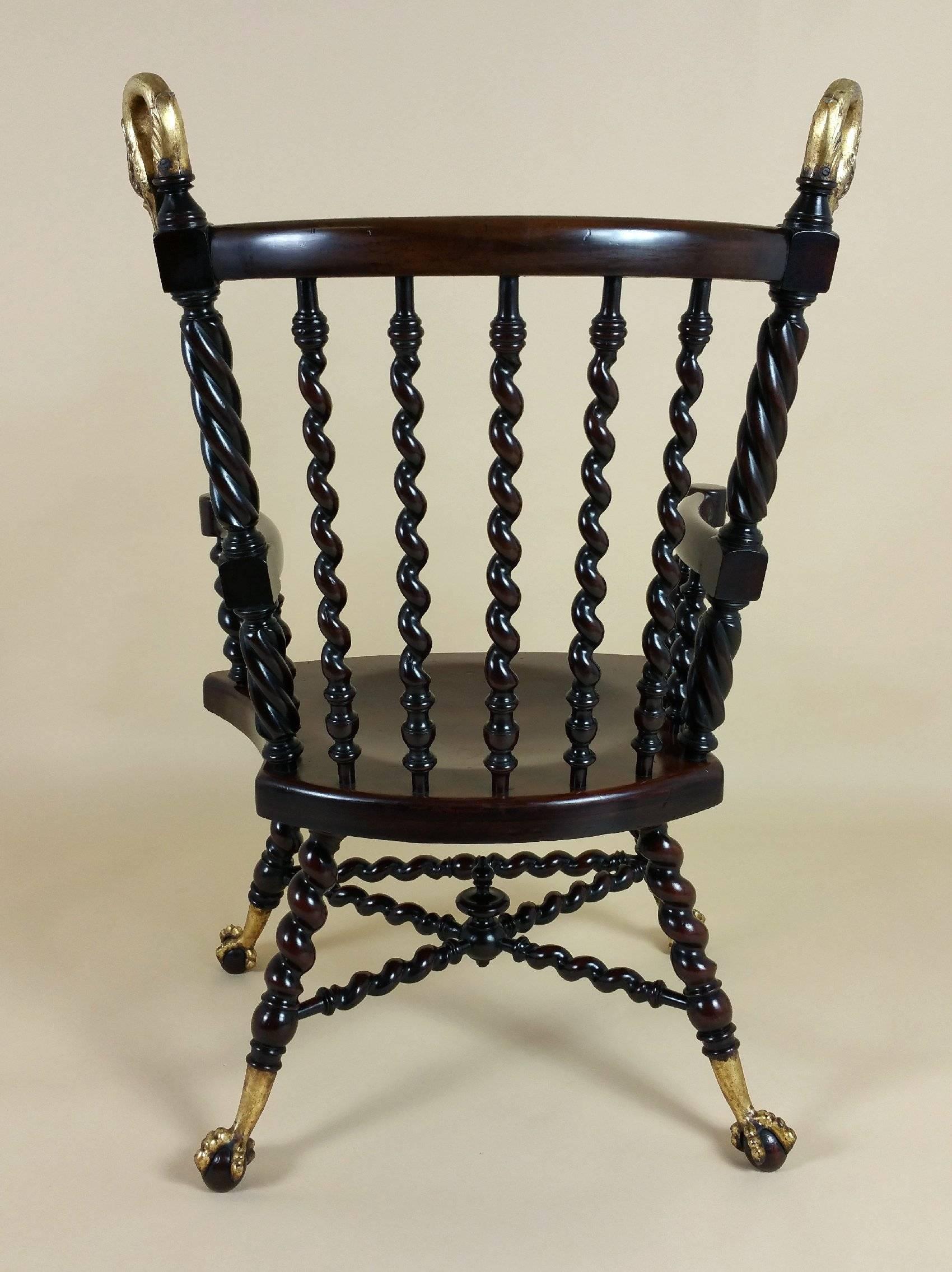 19th Century American Mahogany Armchair with Barley Twist Supports 6
