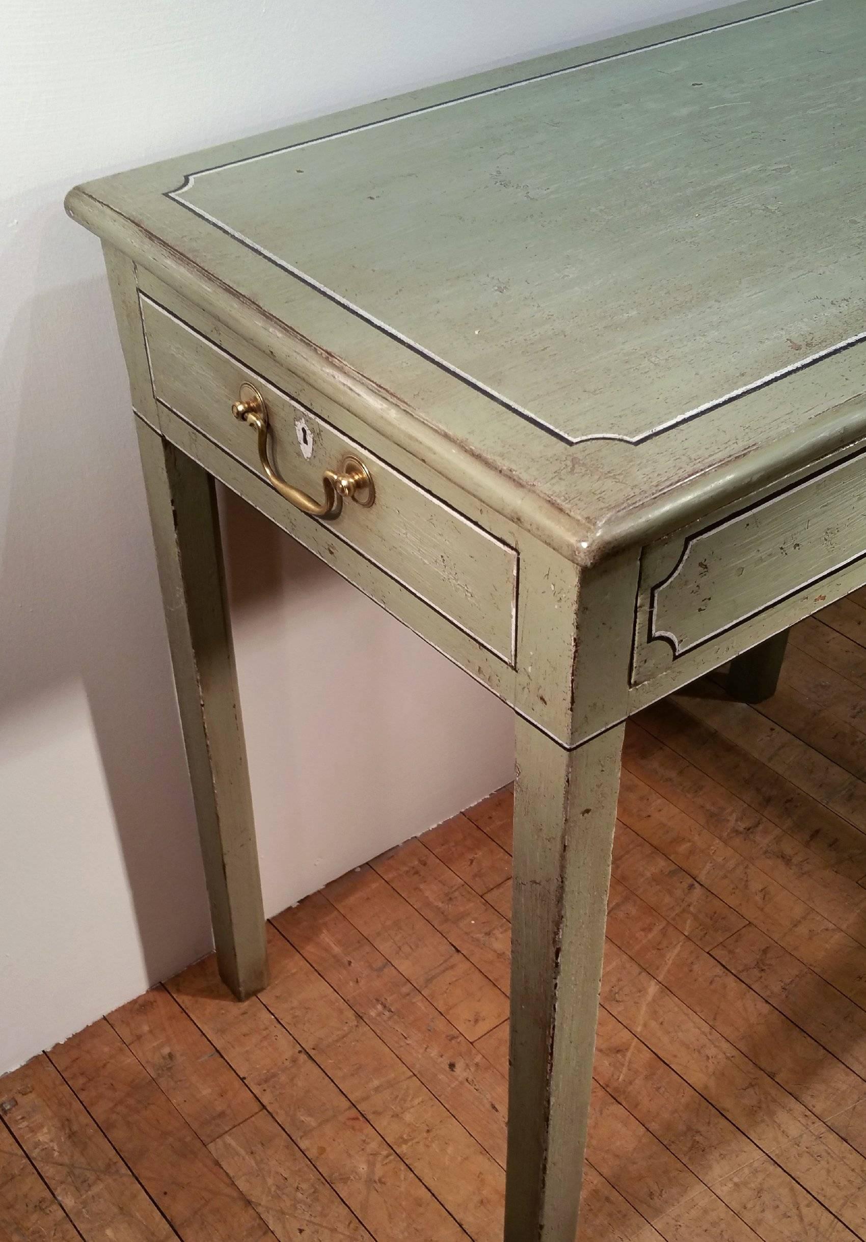 Brass George III Painted Single Drawer Side Table with Faux Side Drawers