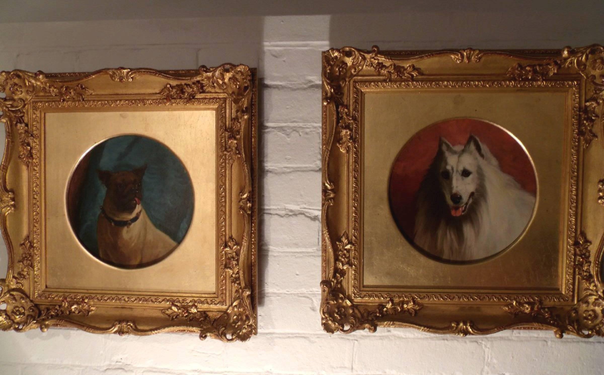 Pair of Oil on Canvas Dog Portraits by George Earl In Good Condition For Sale In London, west Sussex