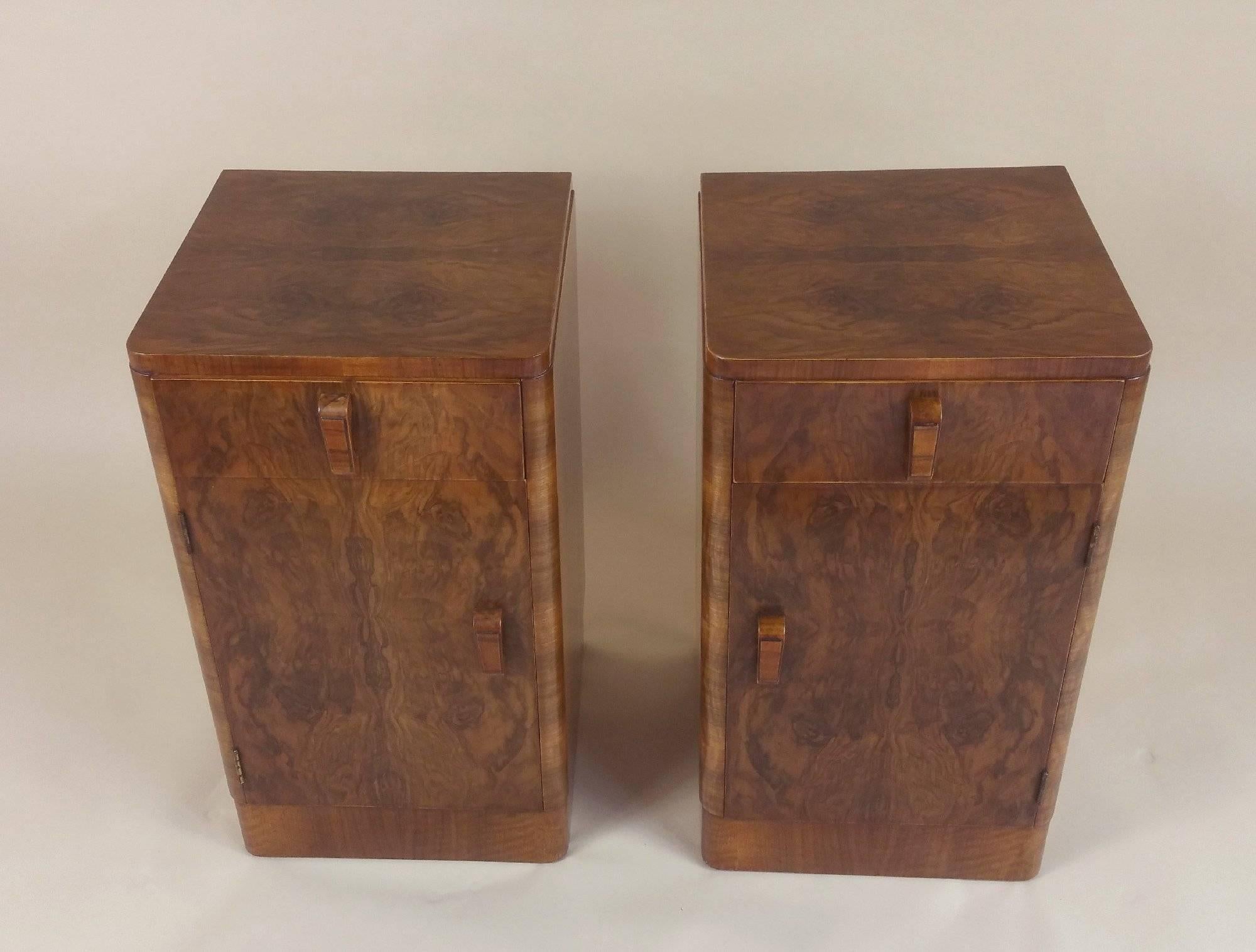 Pair of Art Deco Figured Walnut Bedside Cupboards 5