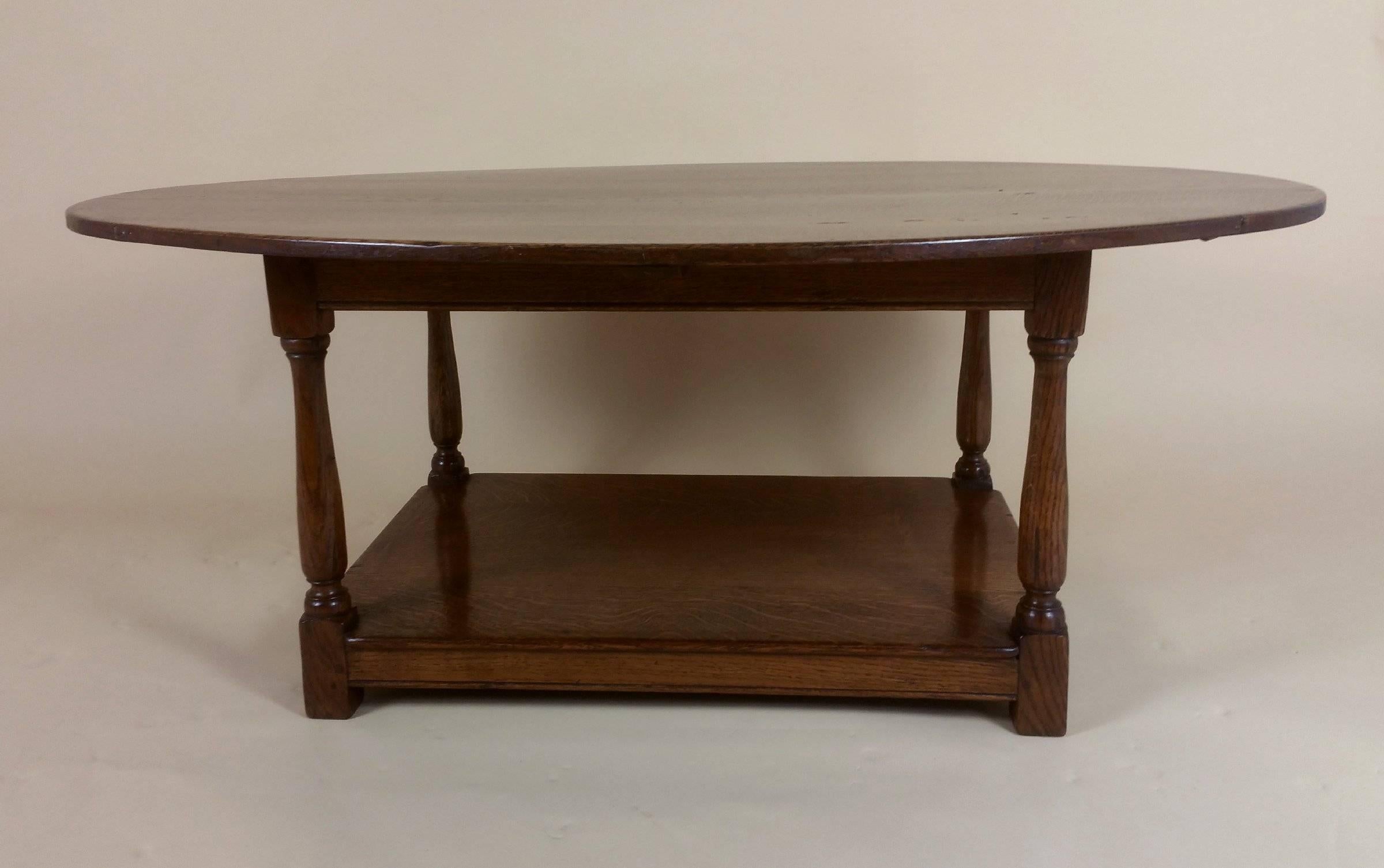 English Edwardian Oak Oval Coffee Table