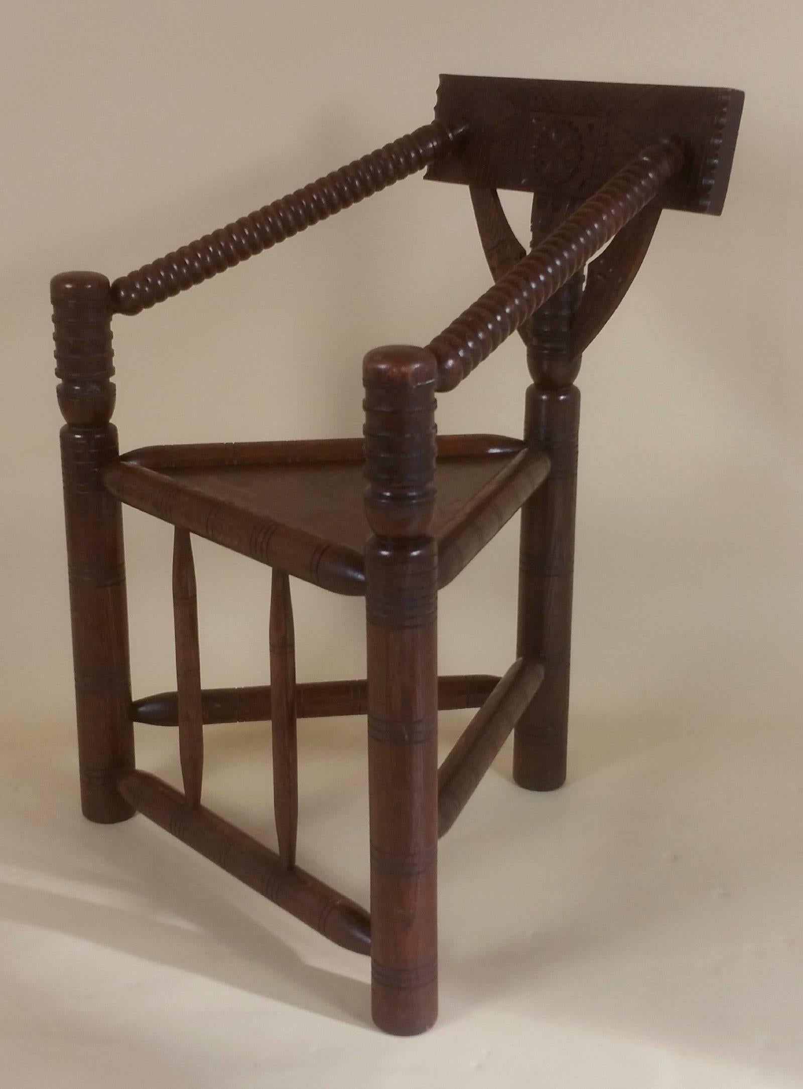 Victorian Oak Turners Corner Armchair with Carved Decoration 1