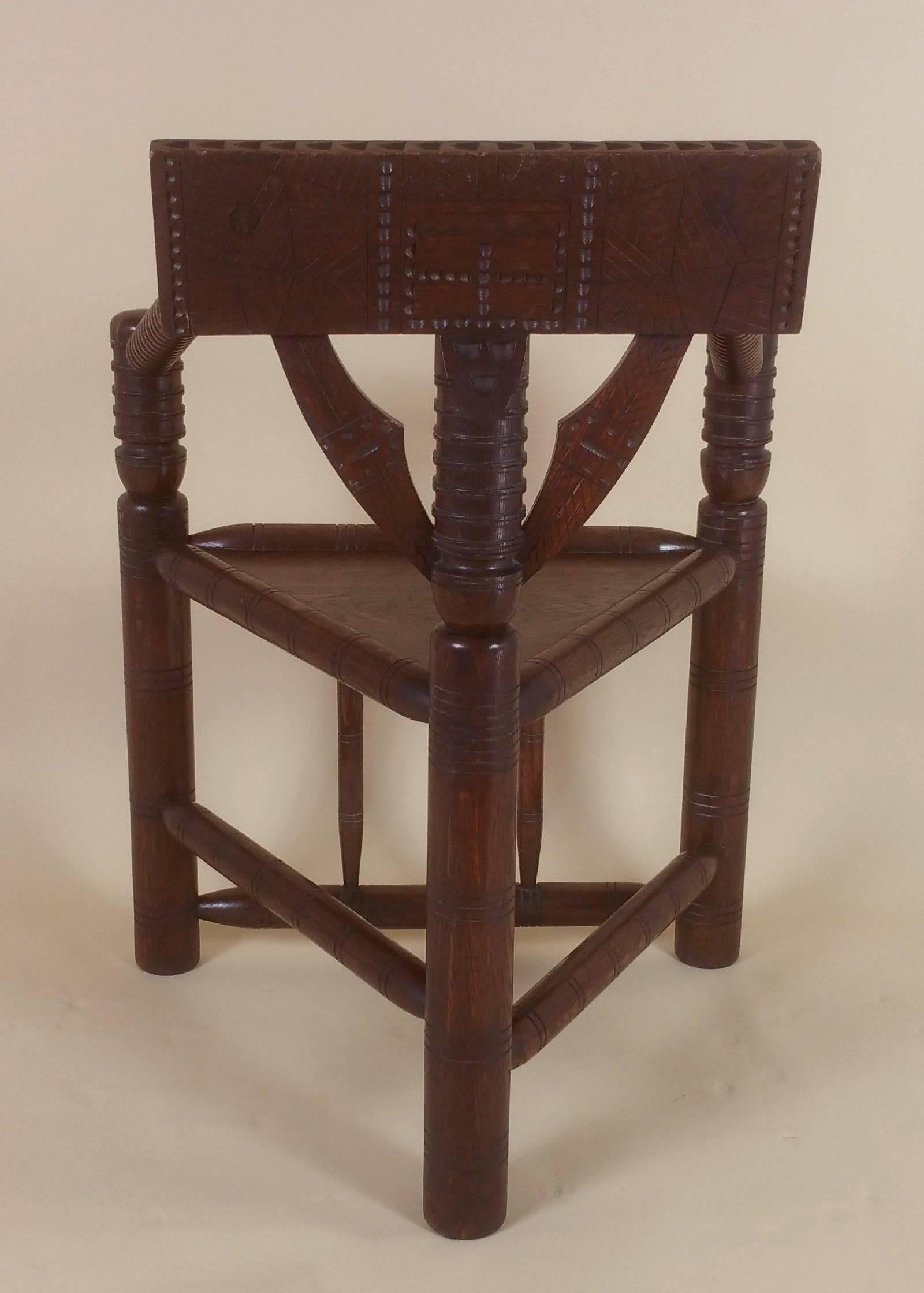 Victorian Oak Turners Corner Armchair with Carved Decoration 4