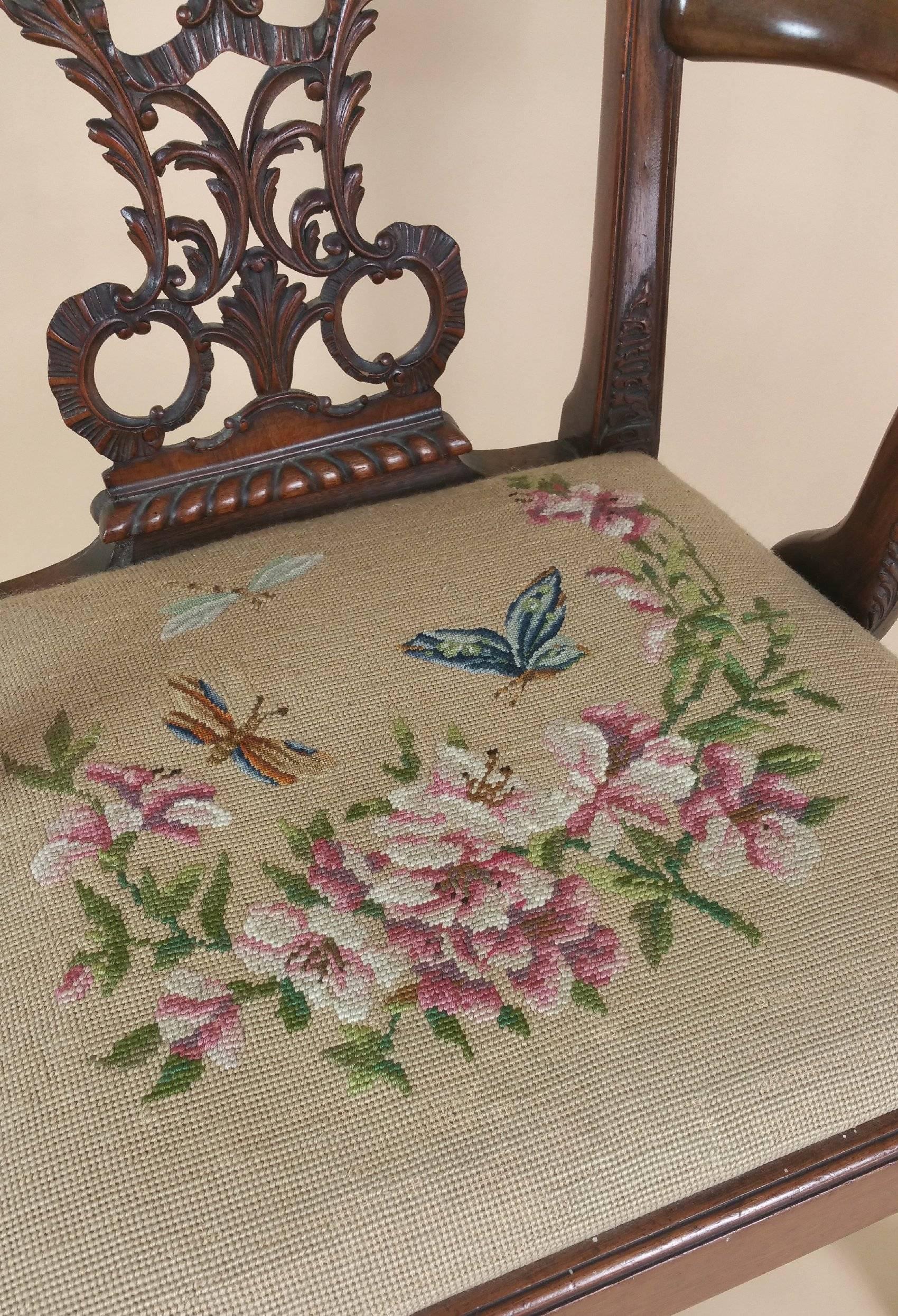 English Edwardian Chippendale Style Carved Elbow Chair