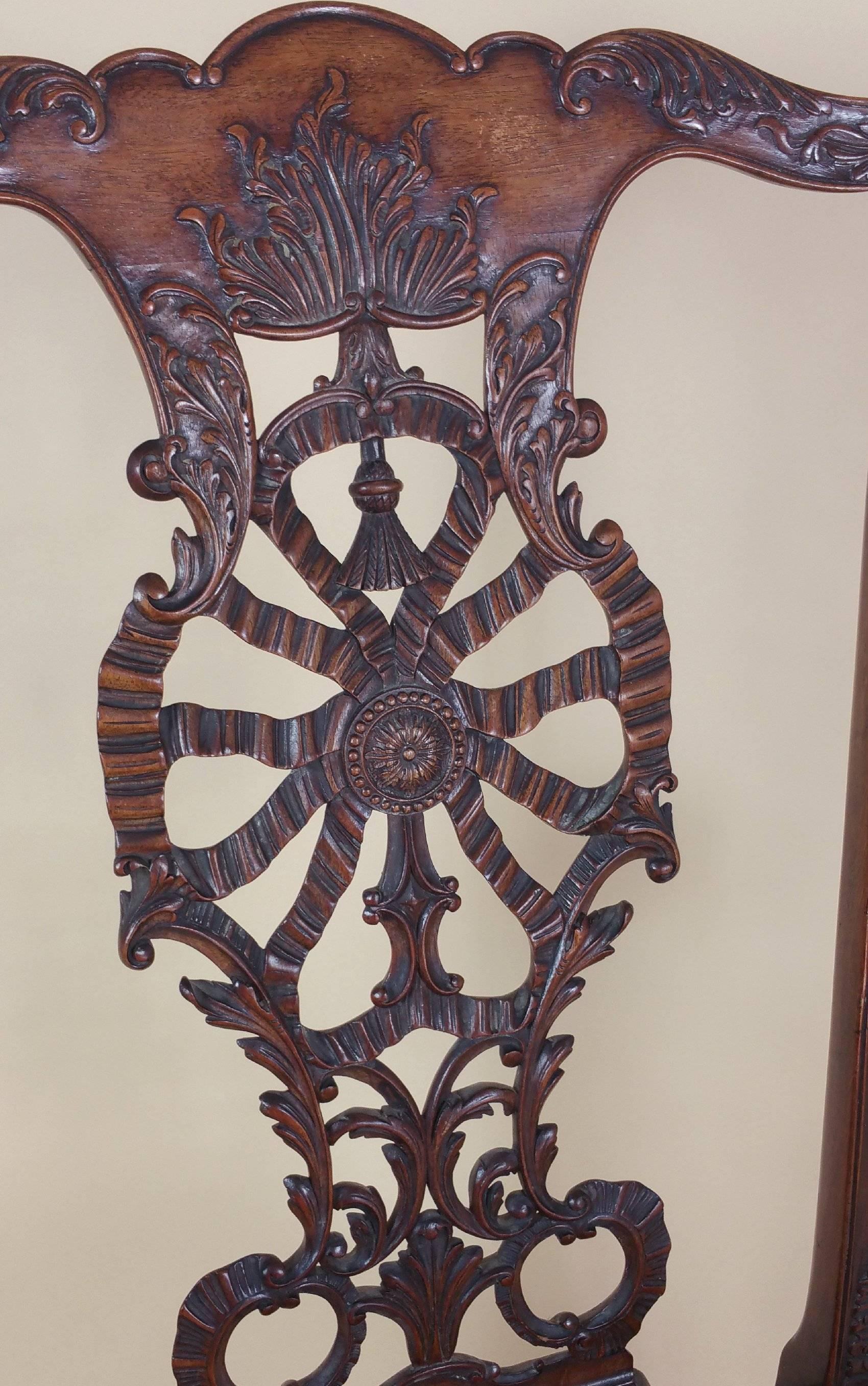 Hand-Crafted Edwardian Chippendale Style Carved Elbow Chair