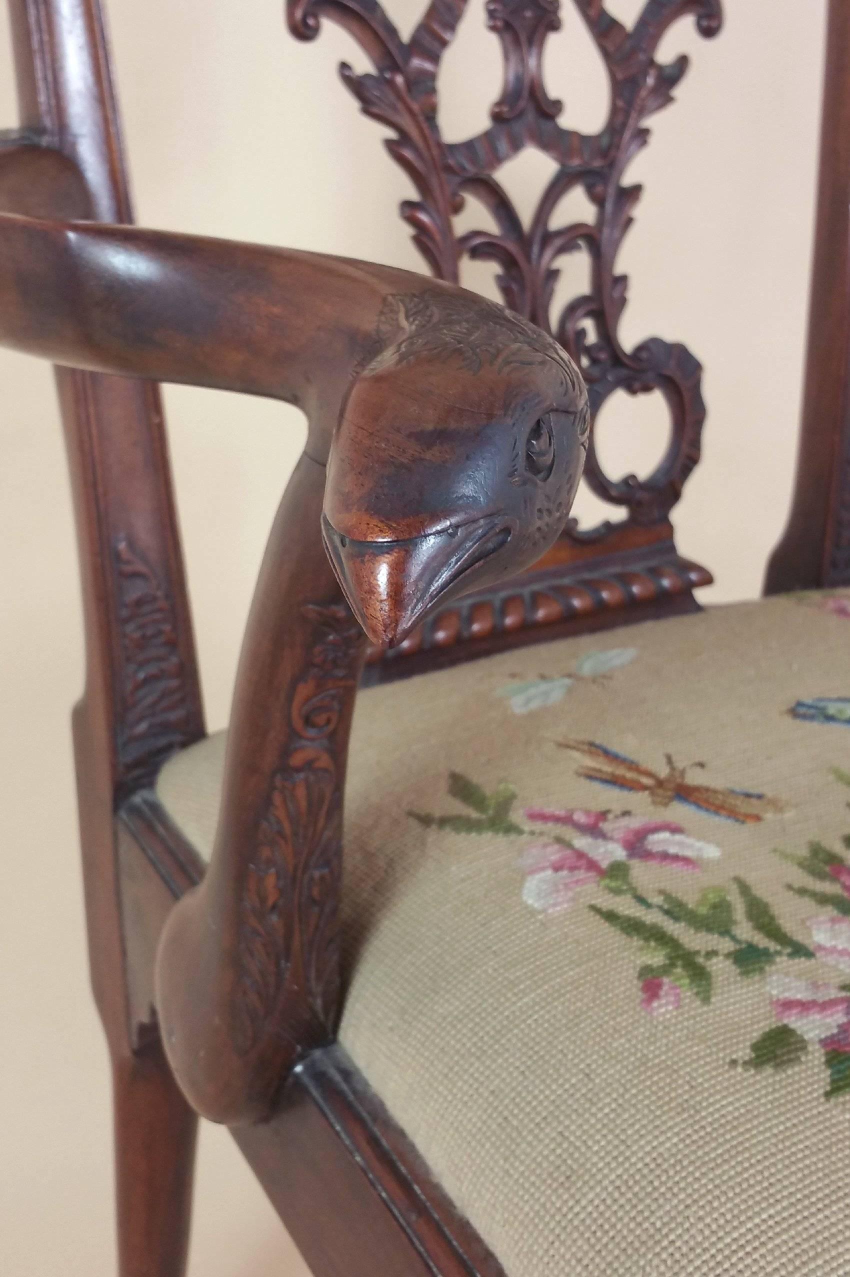 20th Century Edwardian Chippendale Style Carved Elbow Chair