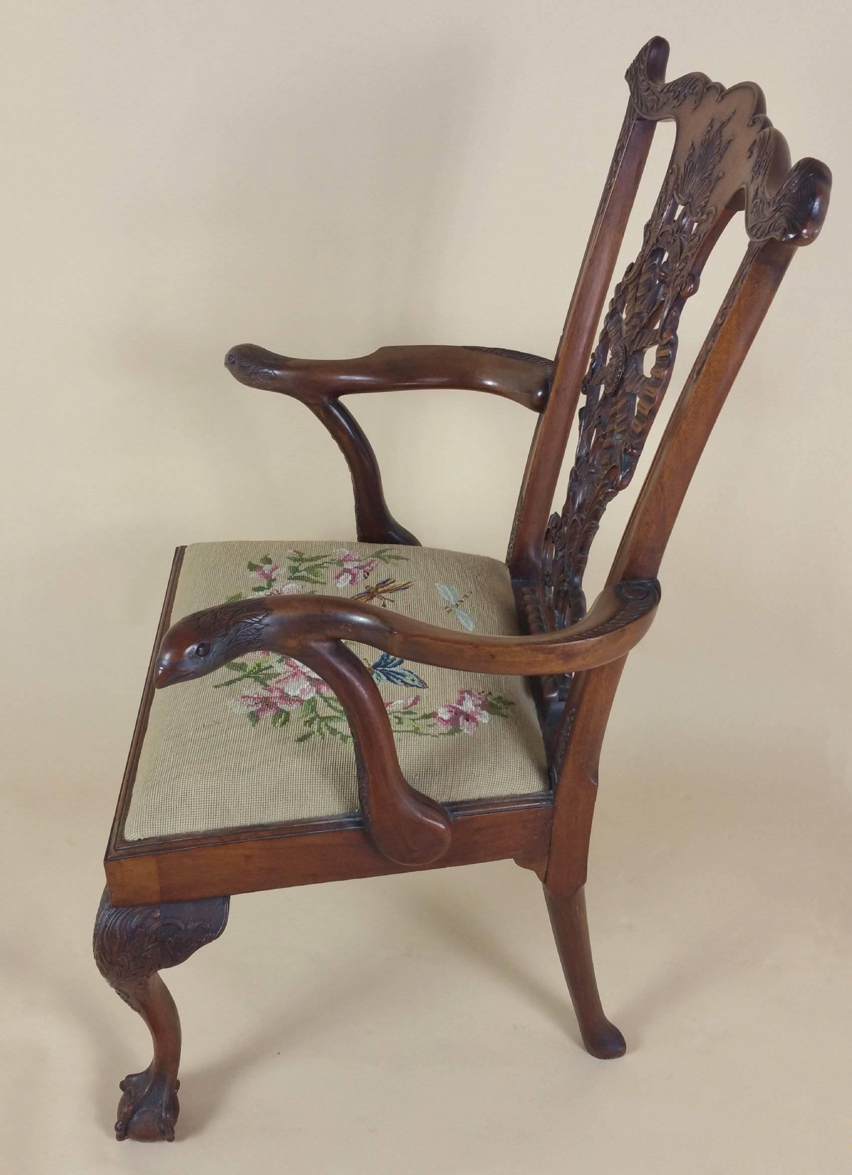 Edwardian Chippendale Style Carved Elbow Chair 1