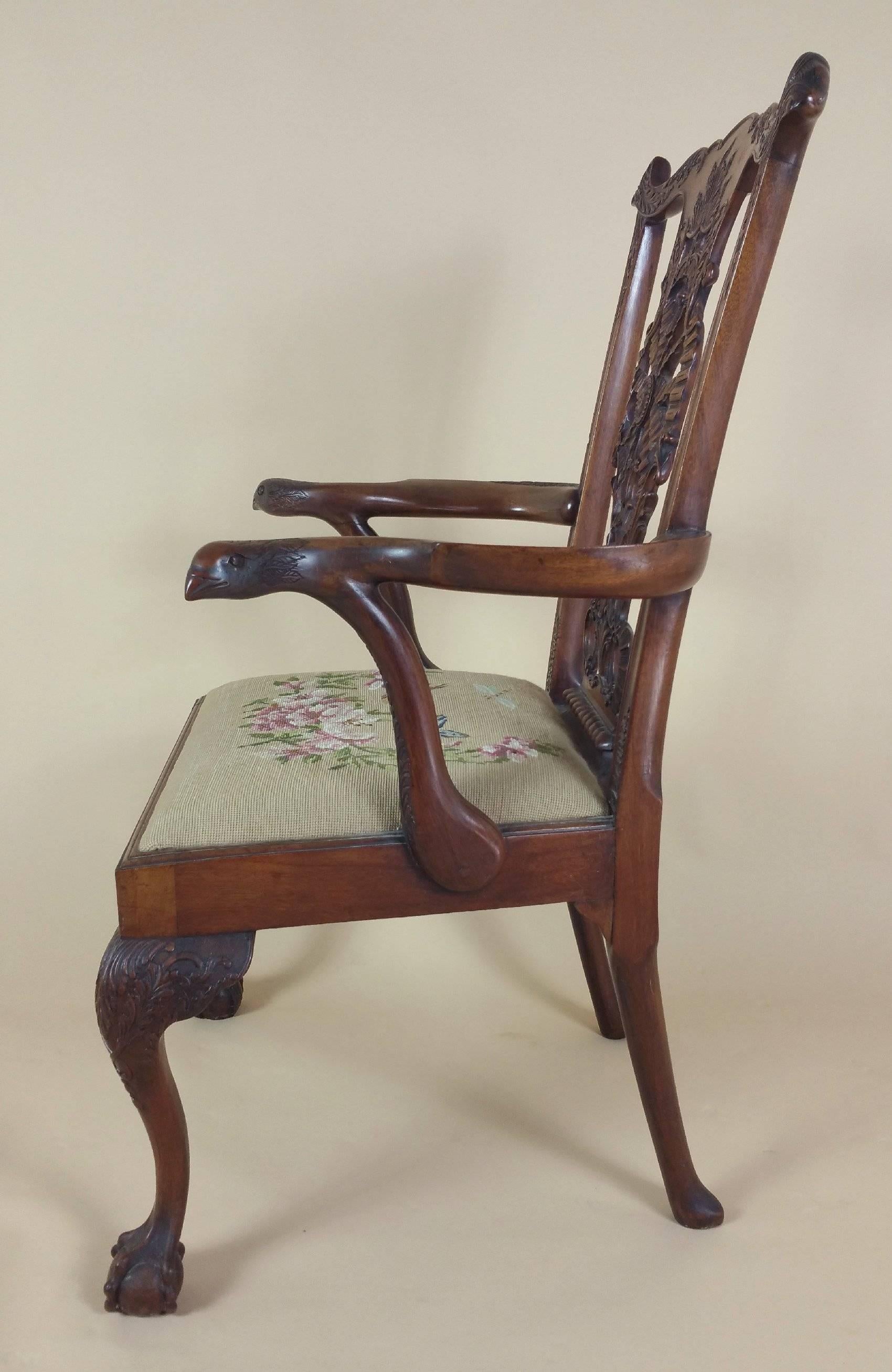 Edwardian Chippendale Style Carved Elbow Chair 2