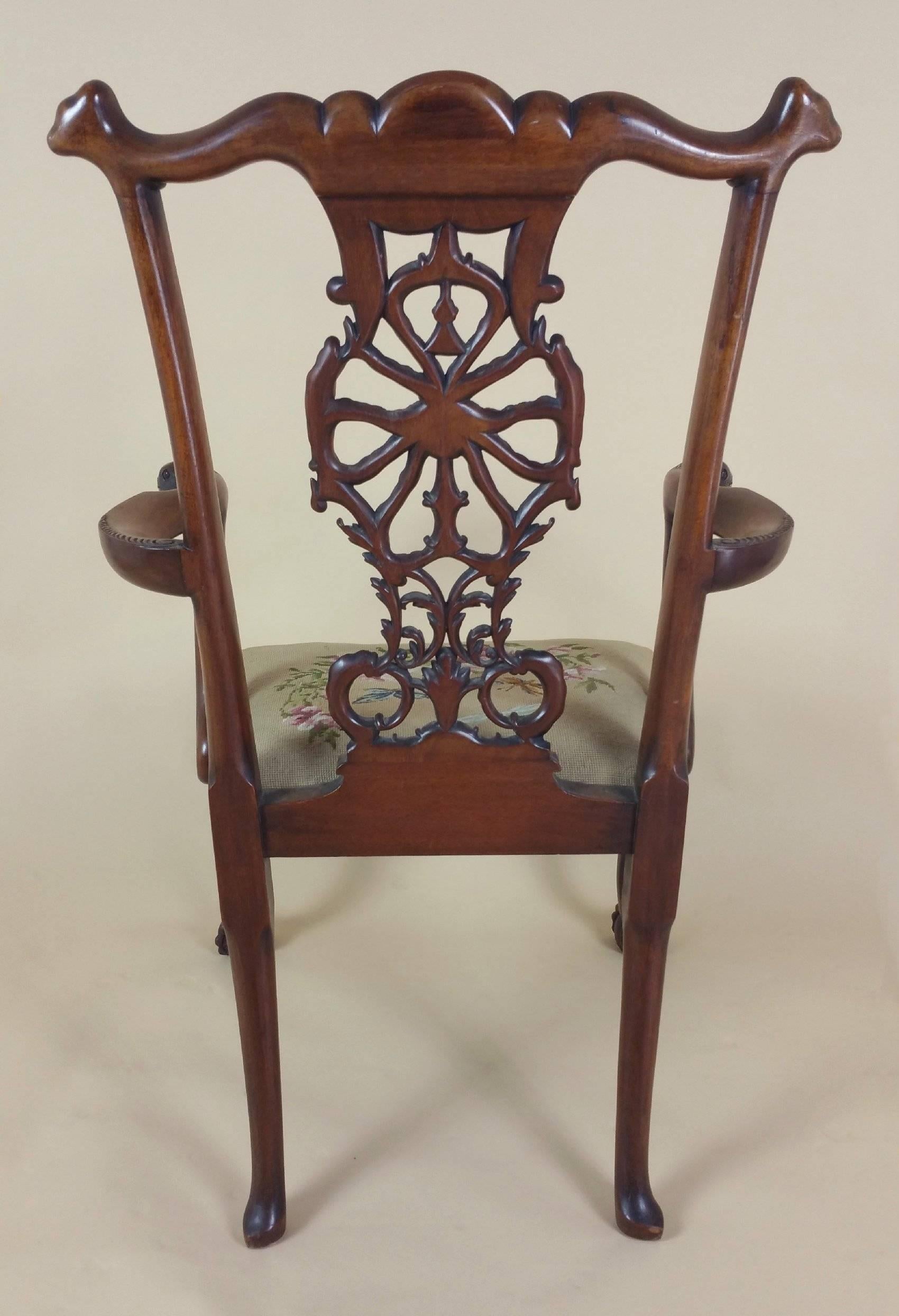 Edwardian Chippendale Style Carved Elbow Chair 3