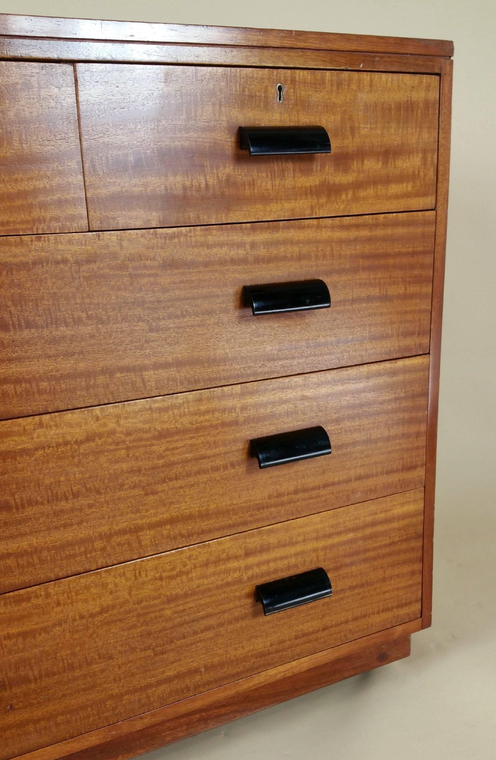 Pair of Early 20th Century Teak Chest of Drawers with Faux Shagreen Inset Tops 1