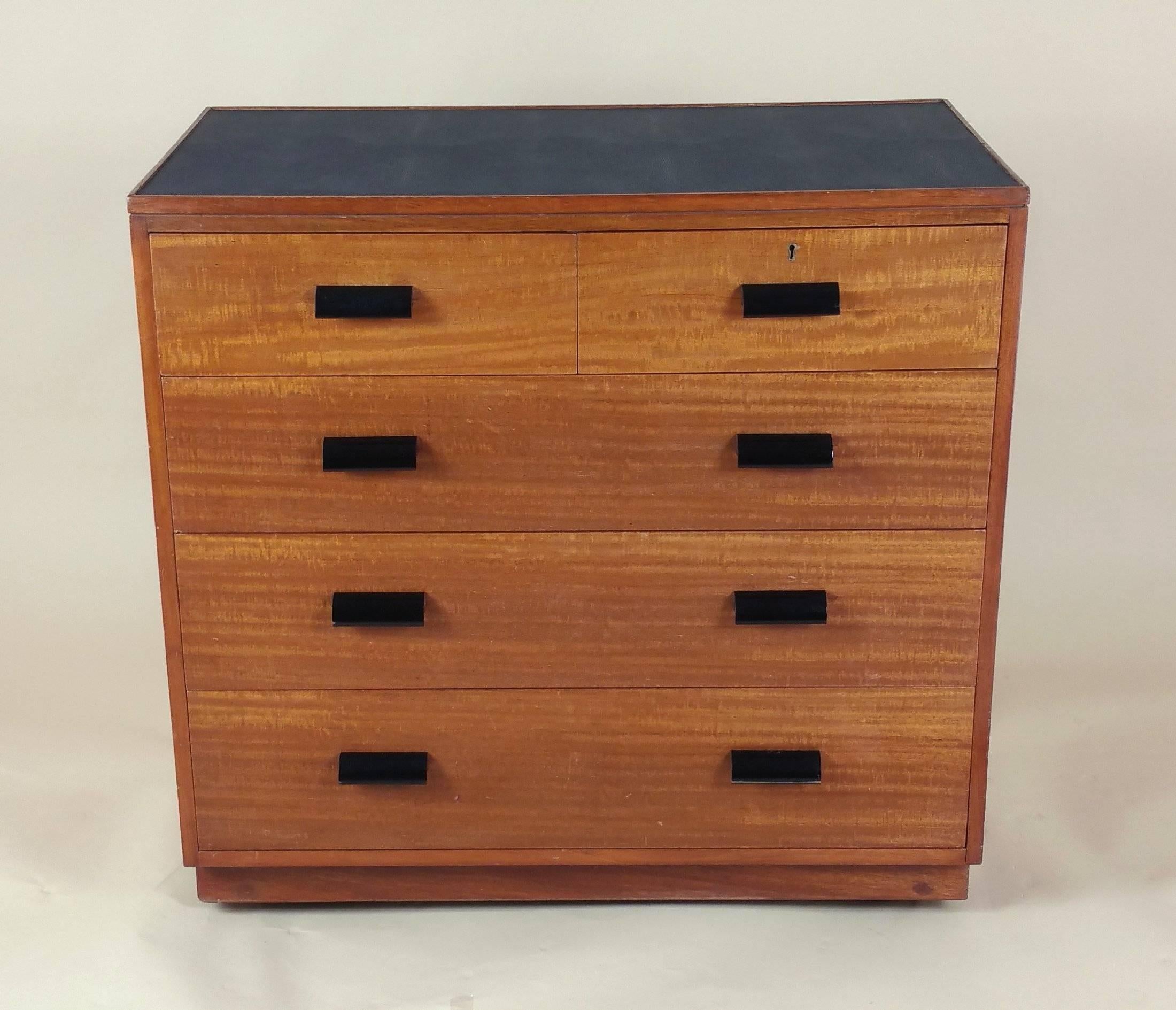 Pair of Early 20th Century Teak Chest of Drawers with Faux Shagreen Inset Tops 4