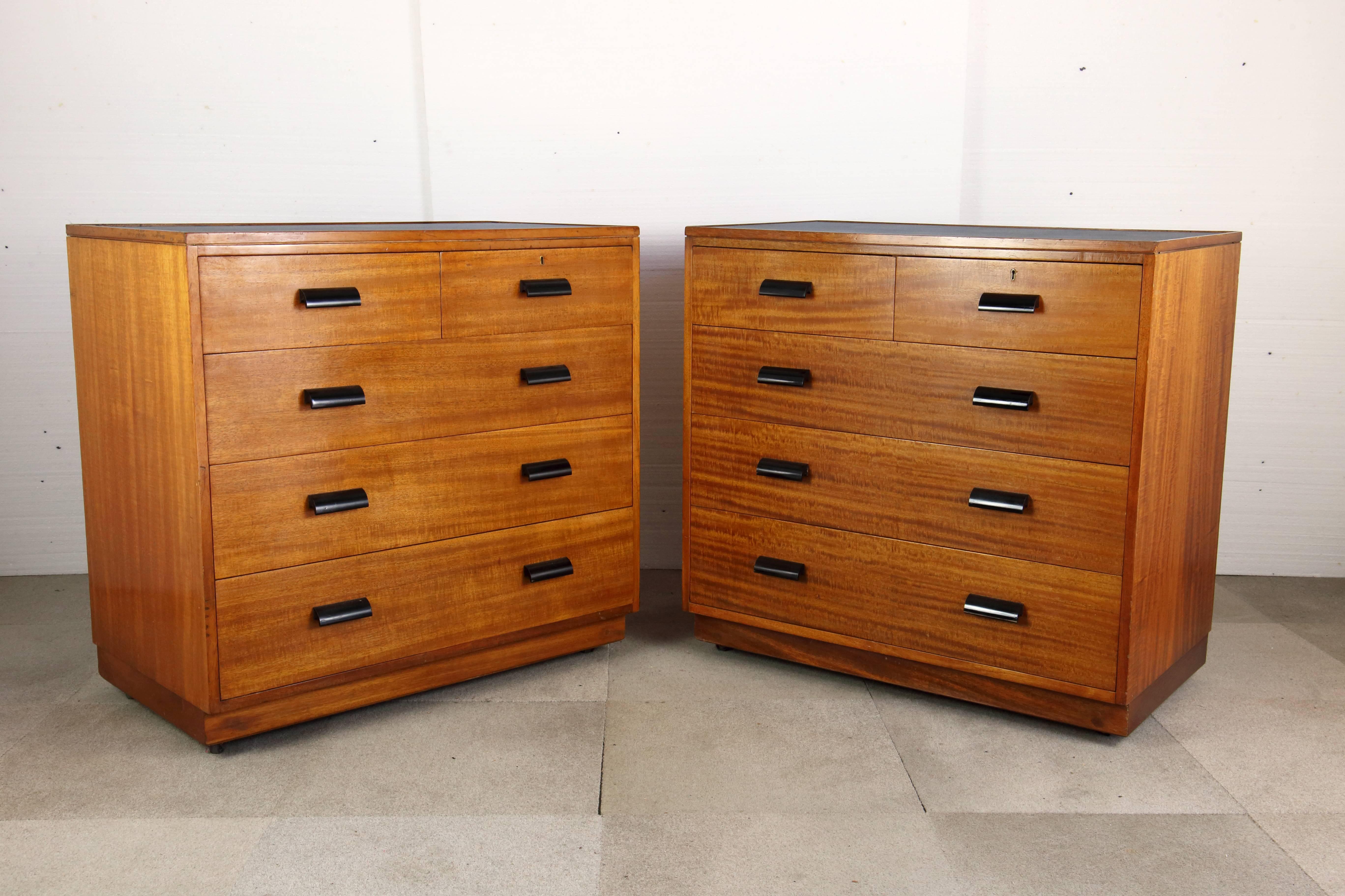 Pair of Early 20th Century Teak Chest of Drawers with Faux Shagreen Inset Tops 6