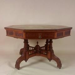 Victorian Walnut Octagonal Arts and Crafts Library Table