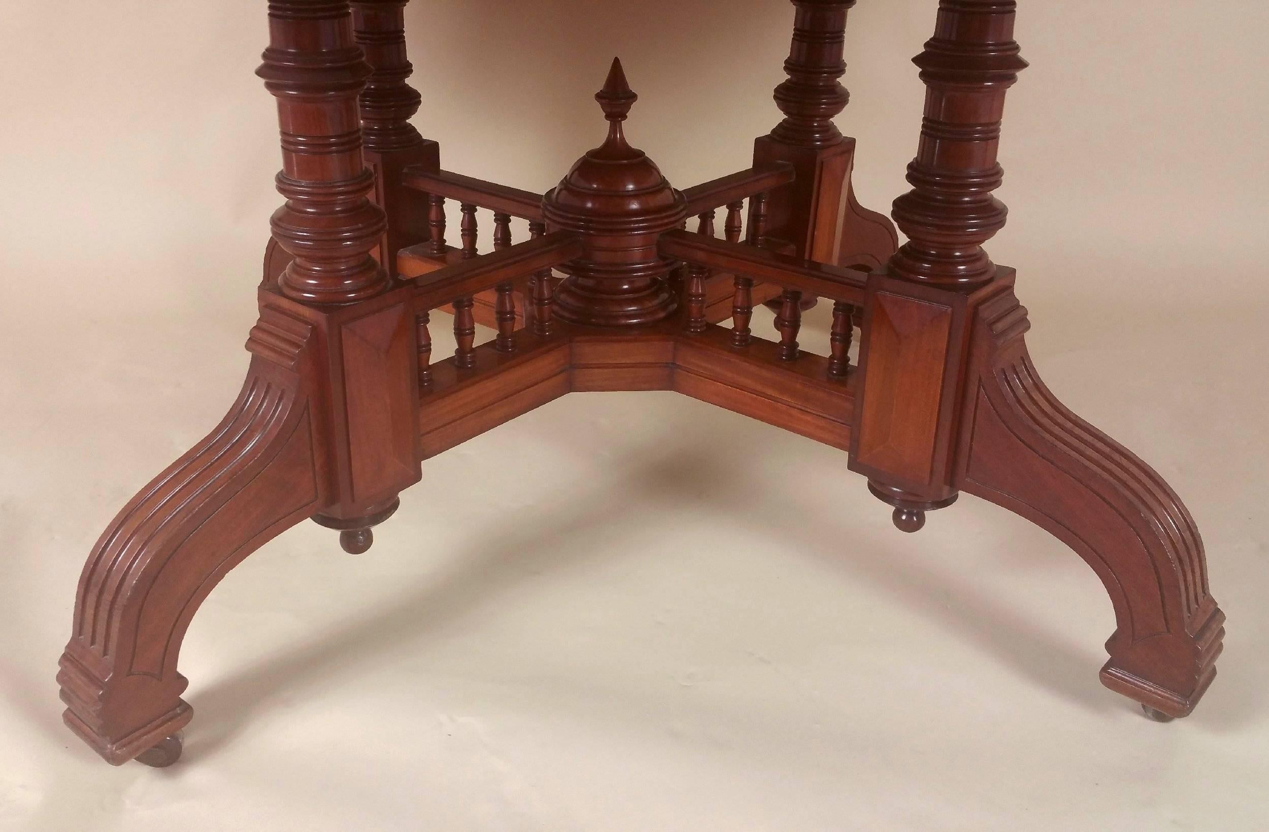 Victorian Walnut Octagonal Arts and Crafts Library Table In Excellent Condition In London, west Sussex