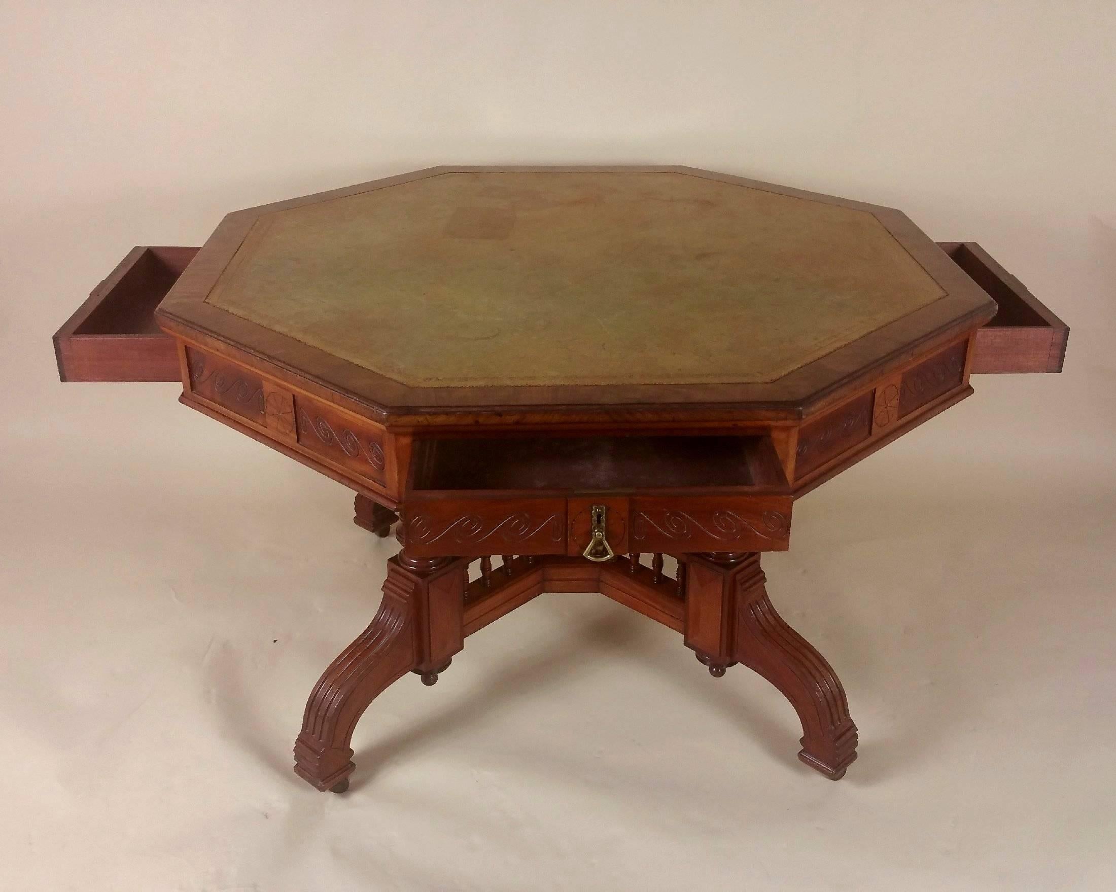 Victorian Walnut Octagonal Arts and Crafts Library Table 4