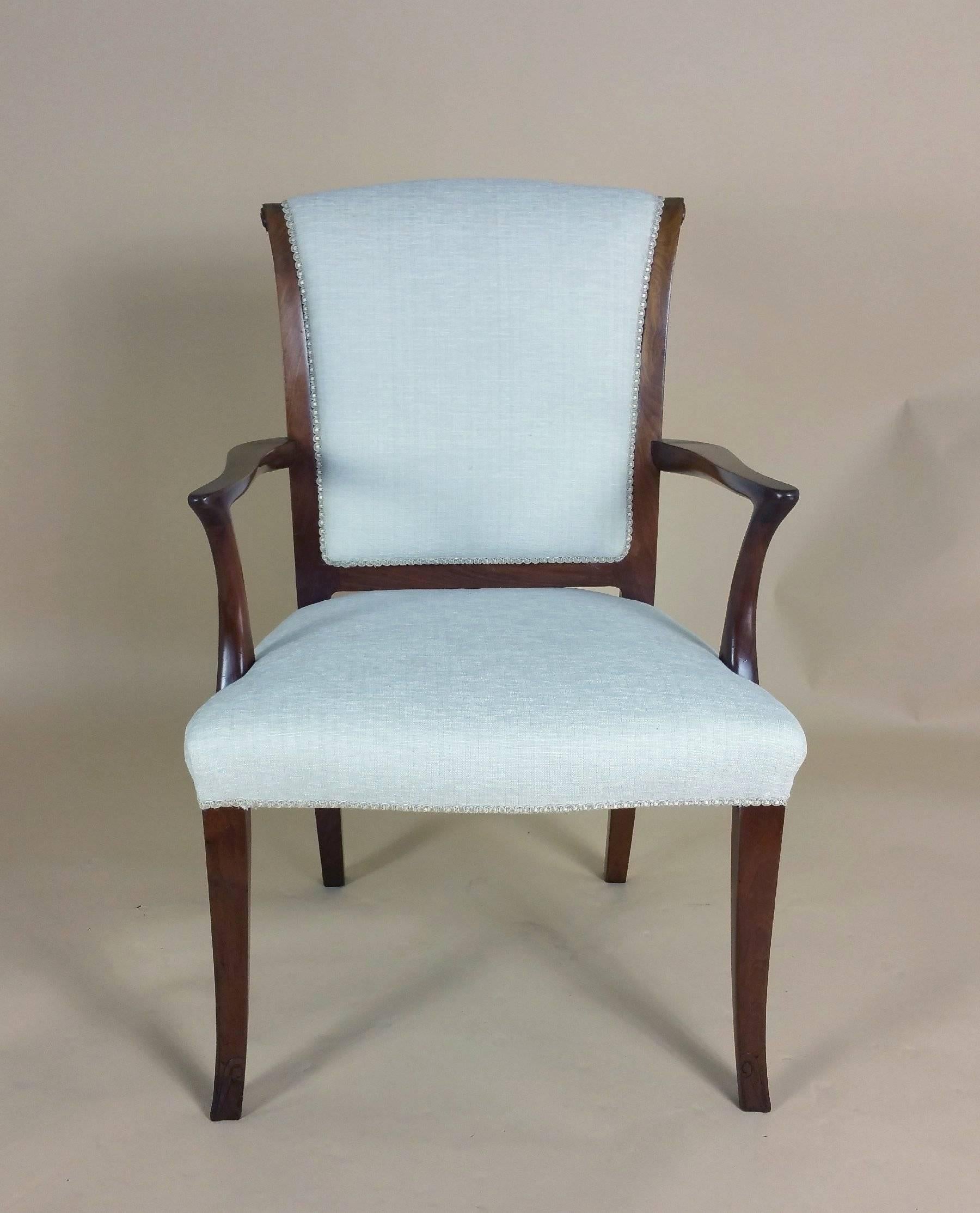 Woven Set of Six Early 20th Century Teak Elbow Chairs